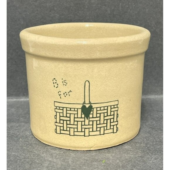 Roseville Pottery Stoneware CrockB Is For Basket Green - Picture 1 of 8